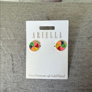 🌈 Ariella Multicolor Enamel Swirl Stud Earrings – 14k Gold Plated (NWT)